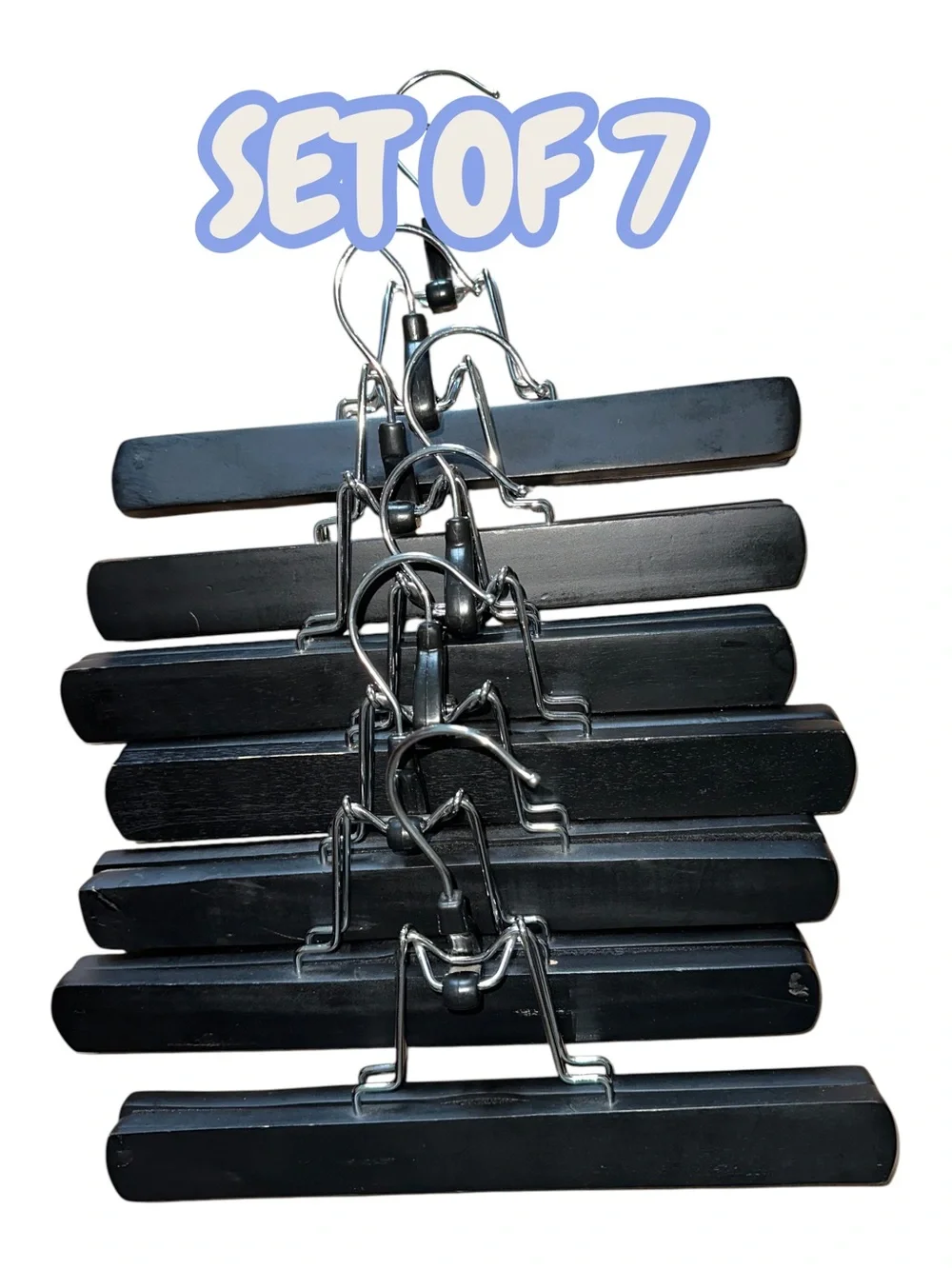 Amazon 7 Pack WOODEN Pants skirt Hangers Clips Black Non-Slip 360° Swivel Hook